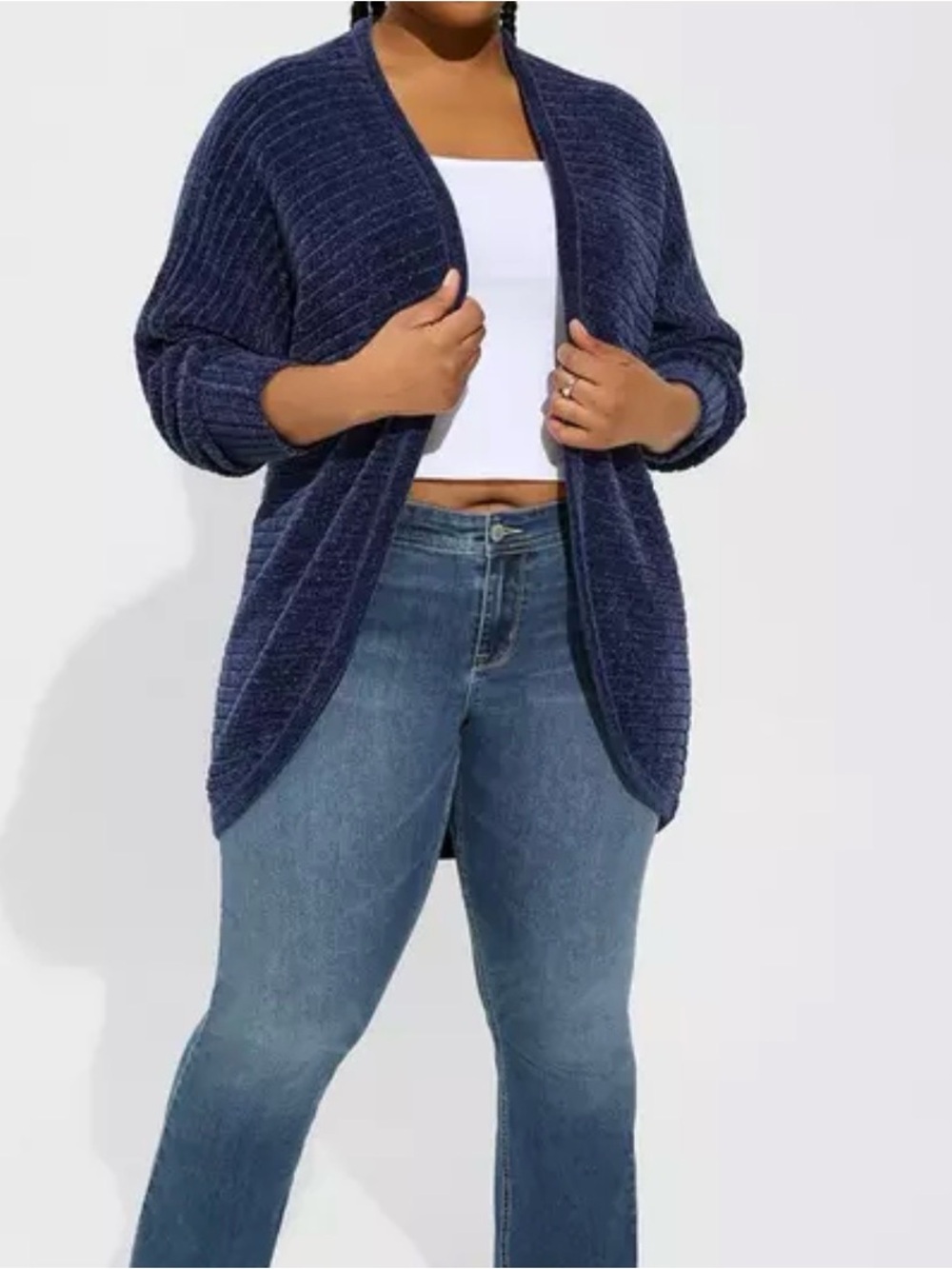 Torrid Blue Chenille Ribbed Cocoon Cardigan Open Front Sweater 2X Like New